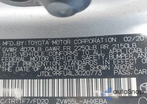 2020 Toyota Prius Le Awd-E z USA, uszkodzony, nr VIN JTDL9RFU4L3020773